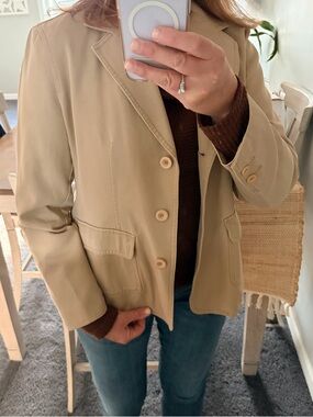 L.L.Bean Women’s Petite M Canvas Jacket – Tan with Red Plaid Lining